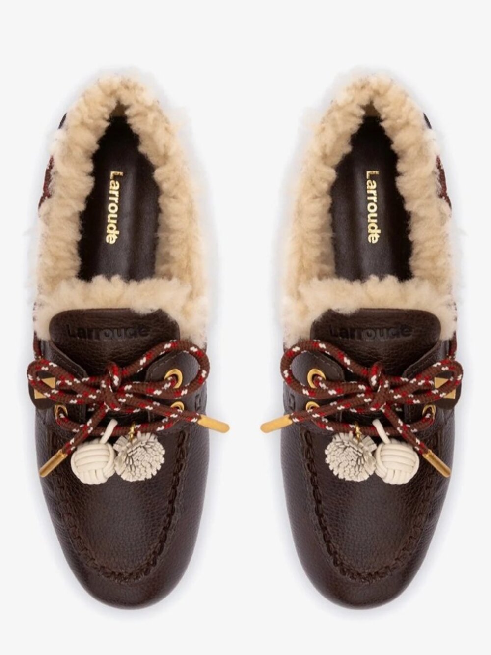 Larroudé Cyprus Shearling Boat Shoes Brown Leather Size 10 NIB